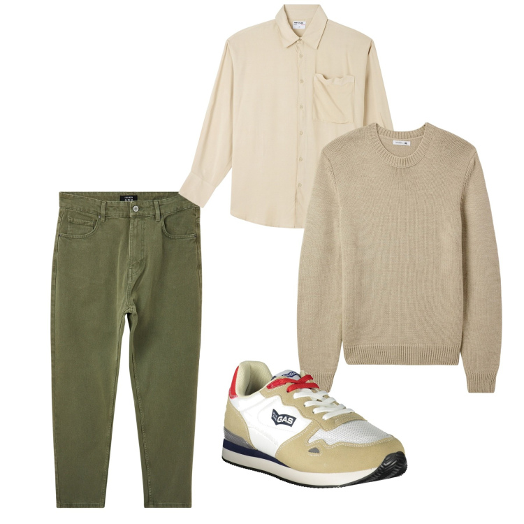 Outfit uomo - Pomeriggio. Stile Casual per Tutti i giorni. Abbinamento con camicie, pantaloni, maglieria, sneakers.