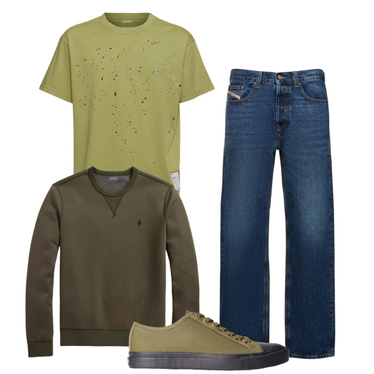 Outfit uomo - Ottobre. Stile Casual per Tutti i giorni. Abbinamento con sneakers, felpe, t-shirt, jeans dritti.