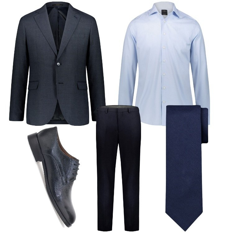 Outfit uomo - Il testimone dello sposo. Stile Business/Elegante per Cerimonia. Abbinamento con pantaloni, camicie, abiti, cravatte, scarpe stringate.