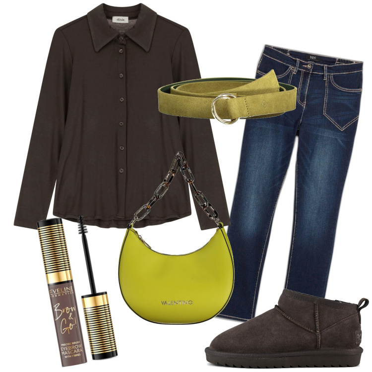 Outfit donna - Total look #1973327. Stile Casual chic per Tutti i giorni. Abbinamento con jeans dritti, mascara, camicie, stivali, borse a spalla, cinture.