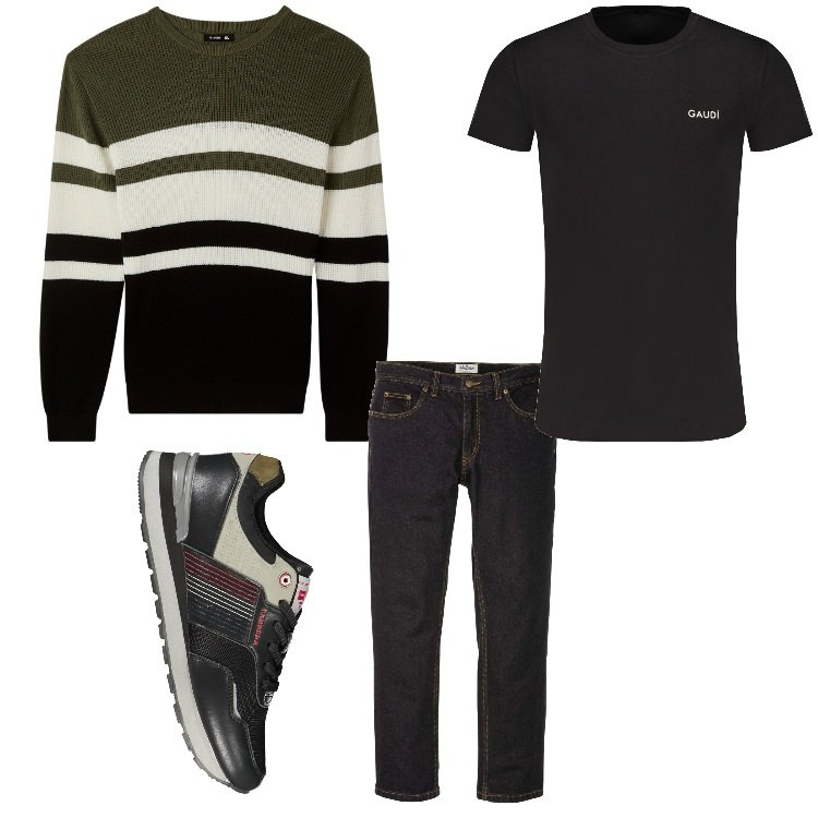 Outfit uomo - Denim nero. Stile Casual per Tutti i giorni. Abbinamento con jeans dritti, maglieria, t-shirt, sneakers.