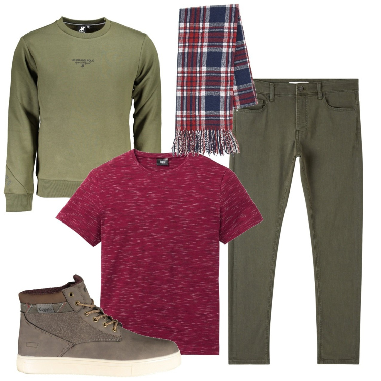 Outfit uomo - La sciarpa a quadri. Stile Casual per Tutti i giorni. Abbinamento con t-shirt, pantaloni skinny, felpe, stivali, sciarpe.