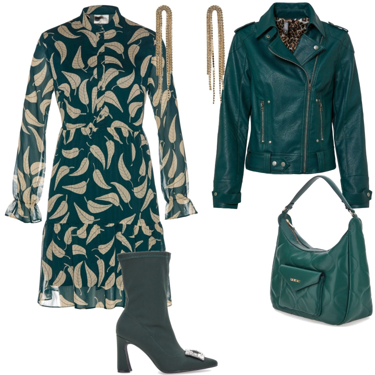 Outfit donna - Total look #1973365. Stile Casual per Serata fuori. Abbinamento con blazer, vestiti, orecchini, stivaletti, borse a spalla.