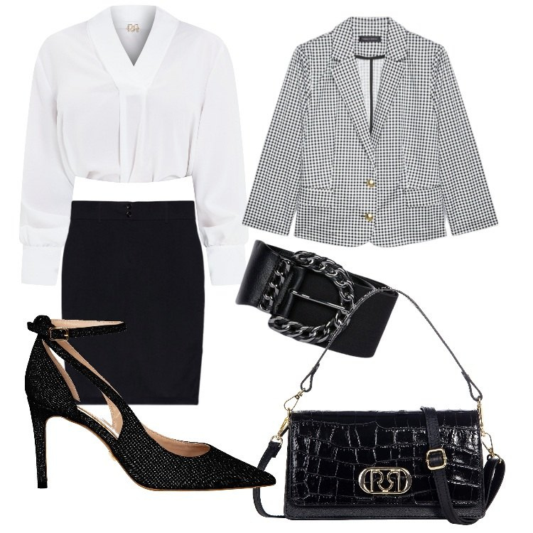 Outfit donna - Me le immagino così! Camilla Style. Stile Chic per Ufficio. Abbinamento con bluse, décolleté, borse a tracolla, gonne, blazer, cinture.