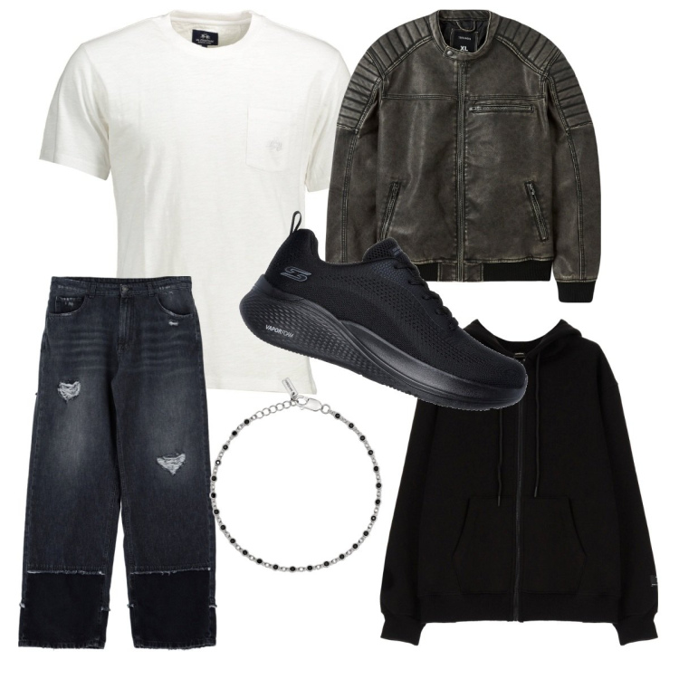Outfit uomo - Camilla Style. Stile Urban per Tutti i giorni. Abbinamento con giacche, braccialetti, jeans, felpe con cappuccio, sneakers, t-shirt.