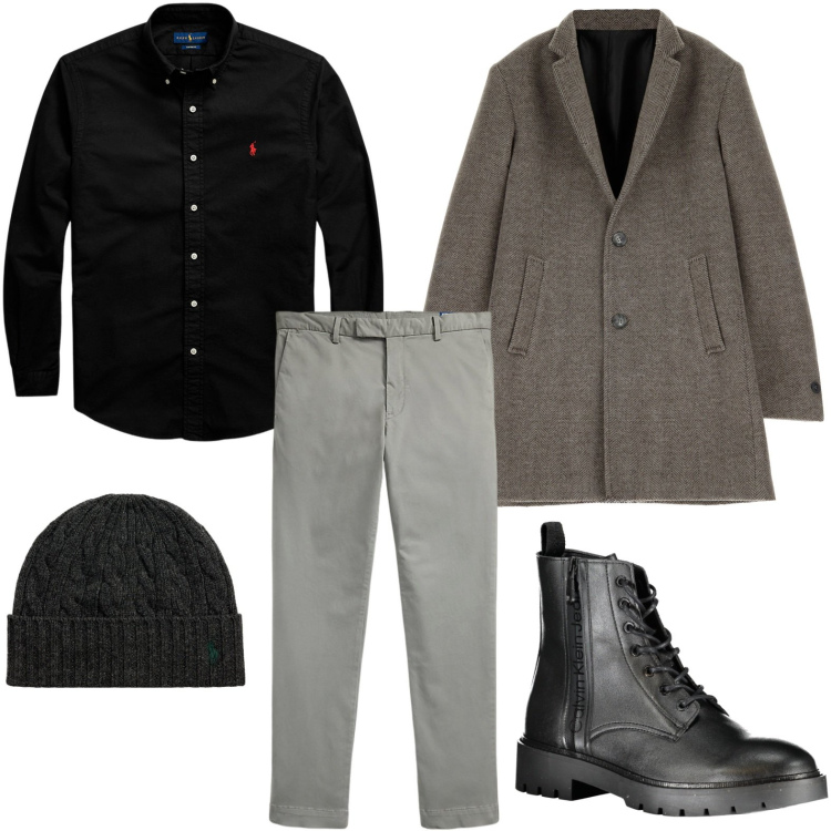 Outfit uomo - Easy con i boots neri. Stile Urban per Tutti i giorni. Abbinamento con cappotti, berretti, camicie, pantaloni, stivali.