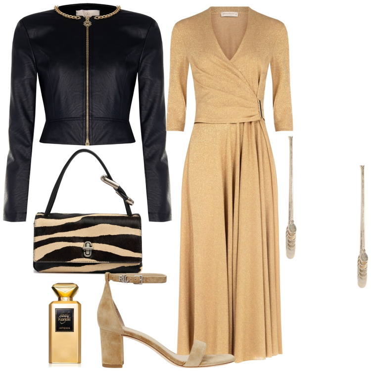 Outfit donna - Total look #1973450. Stile Chic per Serata fuori. Abbinamento con profumi, vestiti lunghi, blazer, orecchini, sandali col tacco, borse a spalla.