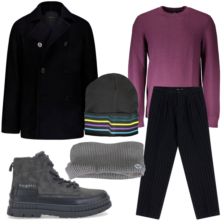 Outfit uomo - Capi contemporanei. Stile Urban per Ufficio. Abbinamento con pantaloni, stivali e stivaletti, maglieria, giacche, sciarpe, berretti.