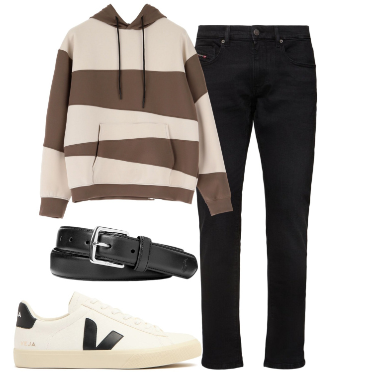 Outfit uomo - Total look #1973510. Stile Casual per Tutti i giorni. Abbinamento con felpe con cappuccio, cinture, sneakers, jeans slim fit.