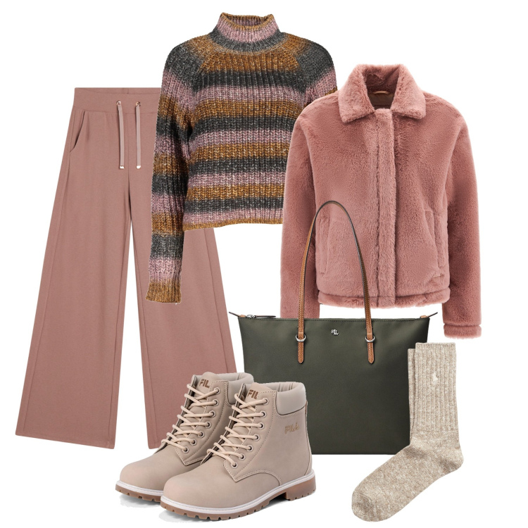 Outfit donna - Mattina fredda al mercato !. Stile Casual per Tutti i giorni. Abbinamento con pantaloni, cappotti, borse tote, calzini, stivaletti, maglieria.