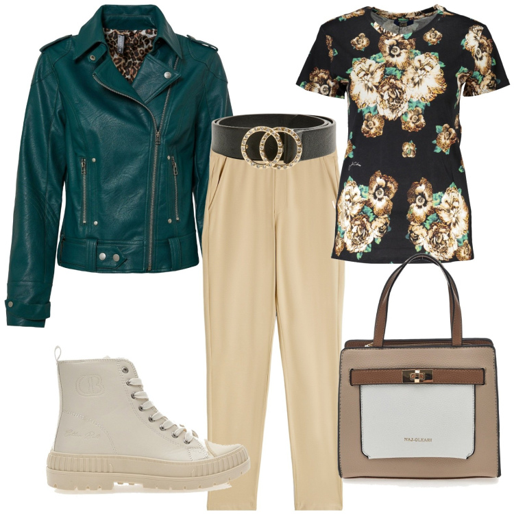 Outfit donna - Total look #1973622. Stile Casual per Tutti i giorni. Abbinamento con blazer, cinture, pantaloni, stivaletti, t-shirt, borse a mano.