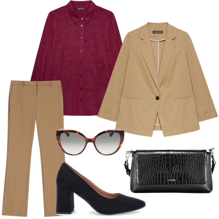 Outfit donna - Blazer strutturato. Stile Glamour per Ufficio. Abbinamento con pantaloni, décolleté, occhiali da sole, blazer, camicie, borse a spalla.