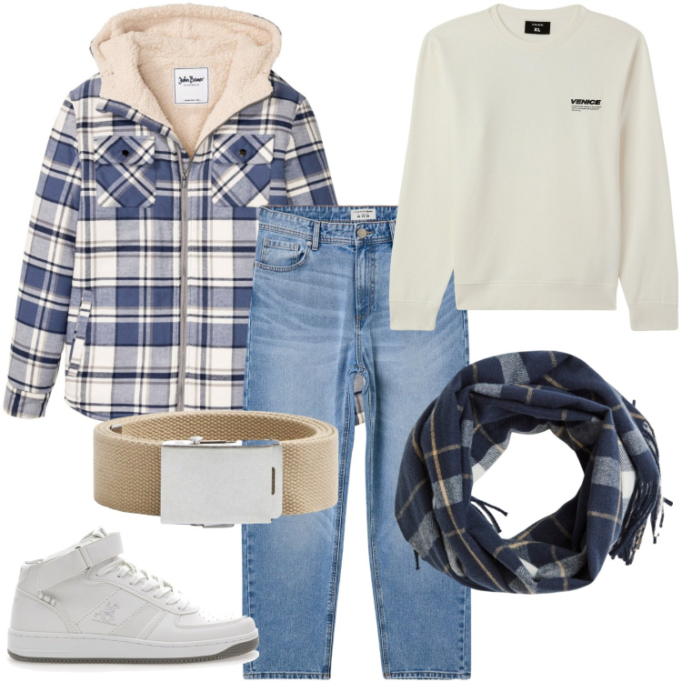 Outfit uomo - Quadretti in stile urban. Stile Casual per Tutti i giorni. Abbinamento con cappotti, felpe, jeans, cinture, sciarpe, sneakers.
