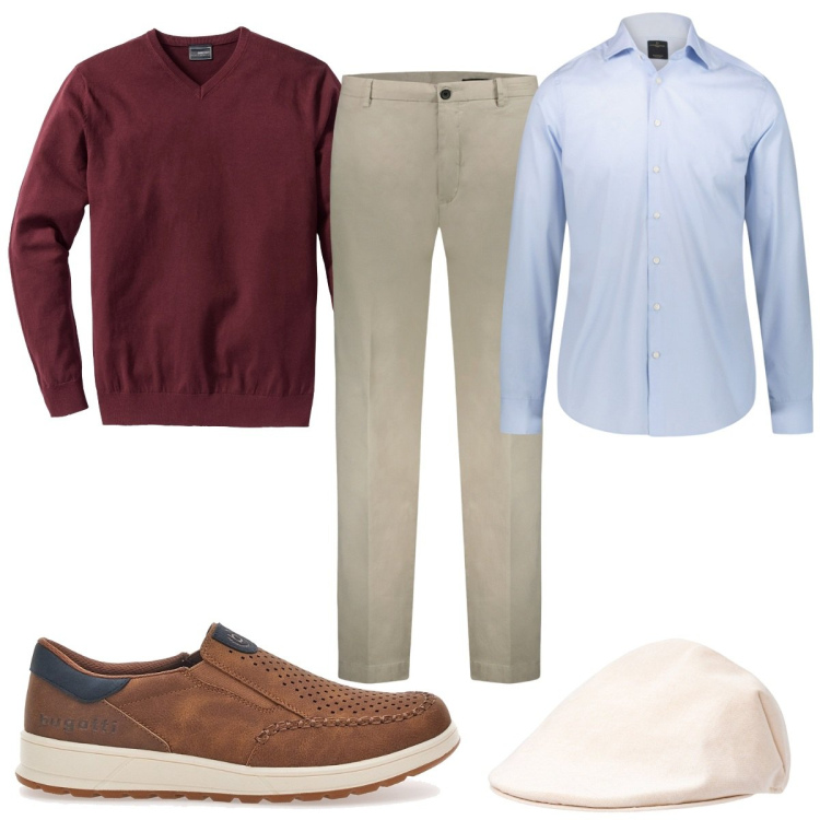 Outfit uomo - Total look #1973696. Stile Trendy per Tutti i giorni. Abbinamento con maglieria, camicie, cappelli e berretti, pantaloni, sneakers.