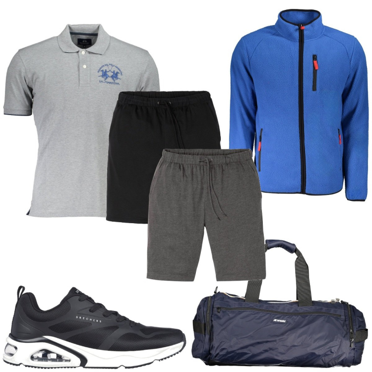 Outfit uomo - Total look #1973699. Stile Trendy per Sport. Abbinamento con bermuda, sneakers, felpe, polo, borse sportive.