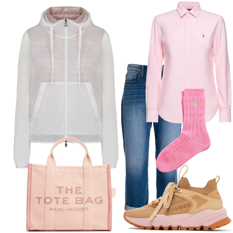 Outfit donna - Total look #1973700. Stile Trendy per Tutti i giorni. Abbinamento con jeans boyfriend, calzini, blazer, sneakers, camicie, borse tote.