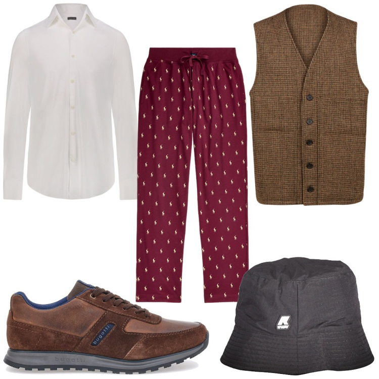 Outfit uomo - Total look #1973711. Stile Trendy per Tutti i giorni. Abbinamento con pantaloni, scarpe stringate, camicie, gilet, cappelli.