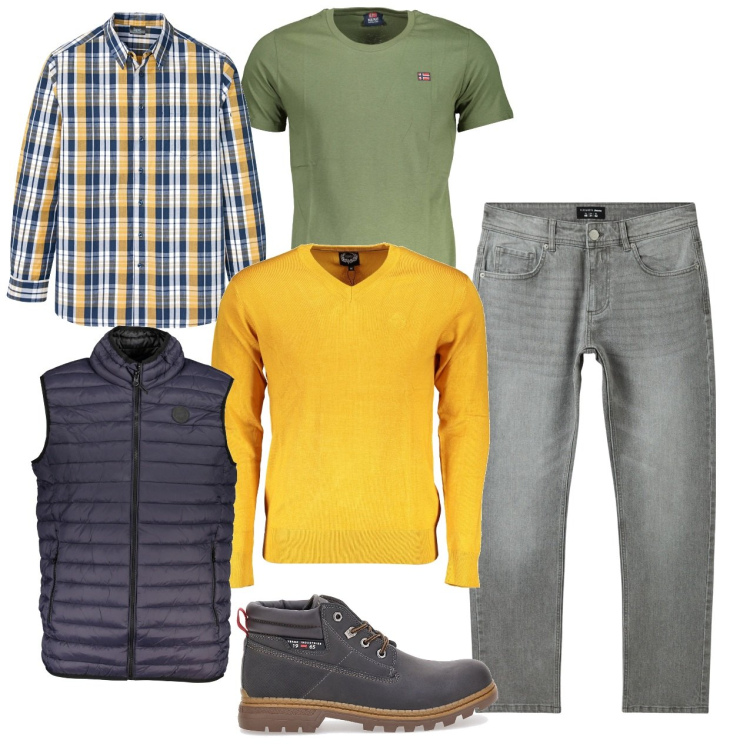 Outfit uomo - Layering a strati. Stile Casual per Tutti i giorni. Abbinamento con camicie, jeans, stivali e stivaletti, t-shirt, maglieria, giacche.