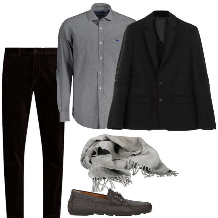 Outfit uomo - Serata per due. Stile Business/Elegante per Serata speciale. Abbinamento con scarpe stringate, giacche, pantaloni, sciarpe, camicie.