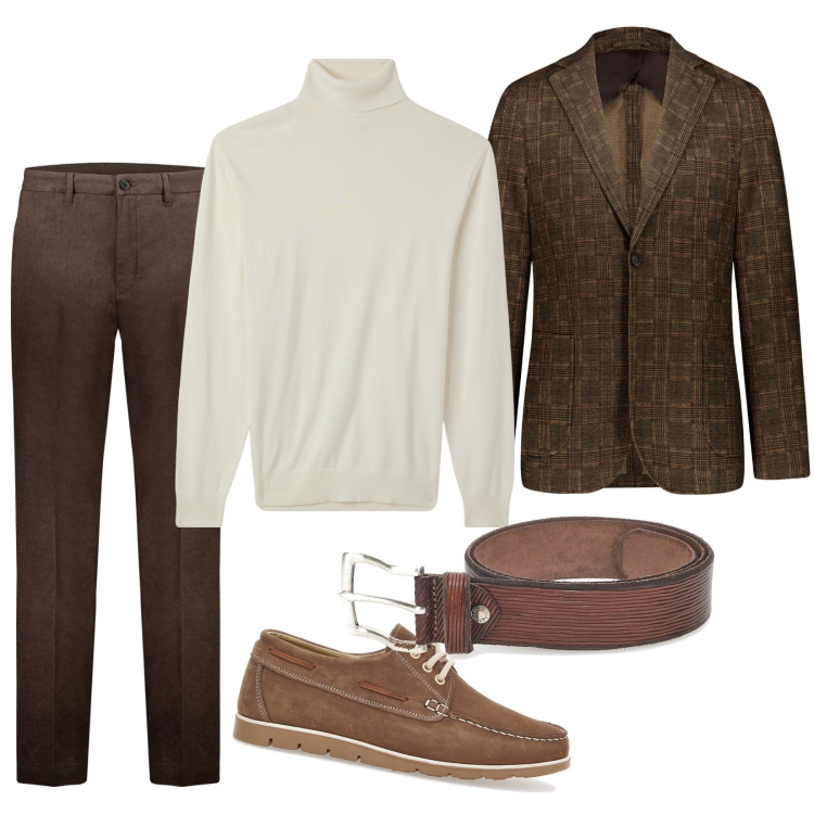 Outfit uomo - Tonalità autunnali. Stile Trendy per Tutti i giorni. Abbinamento con maglieria, pantaloni, giacche, cinture, scarpe stringate.
