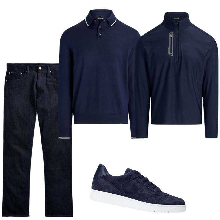 Outfit uomo - Deep blue. Stile Casual per Tutti i giorni. Abbinamento con jeans dritti, sneakers, maglieria, pullovers.