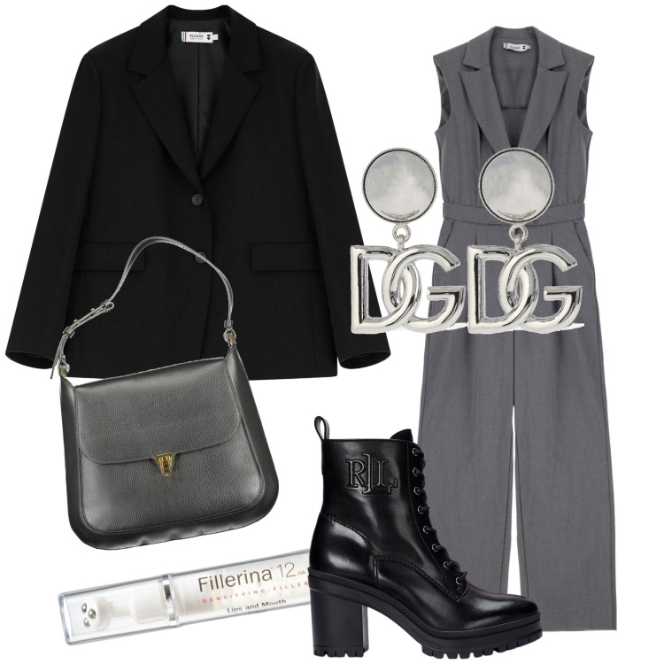 Outfit donna - Total look #1973838. Stile Casual chic per Tutti i giorni. Abbinamento con matite labbra, tute, blazer, stivaletti, borse a spalla, orecchini.