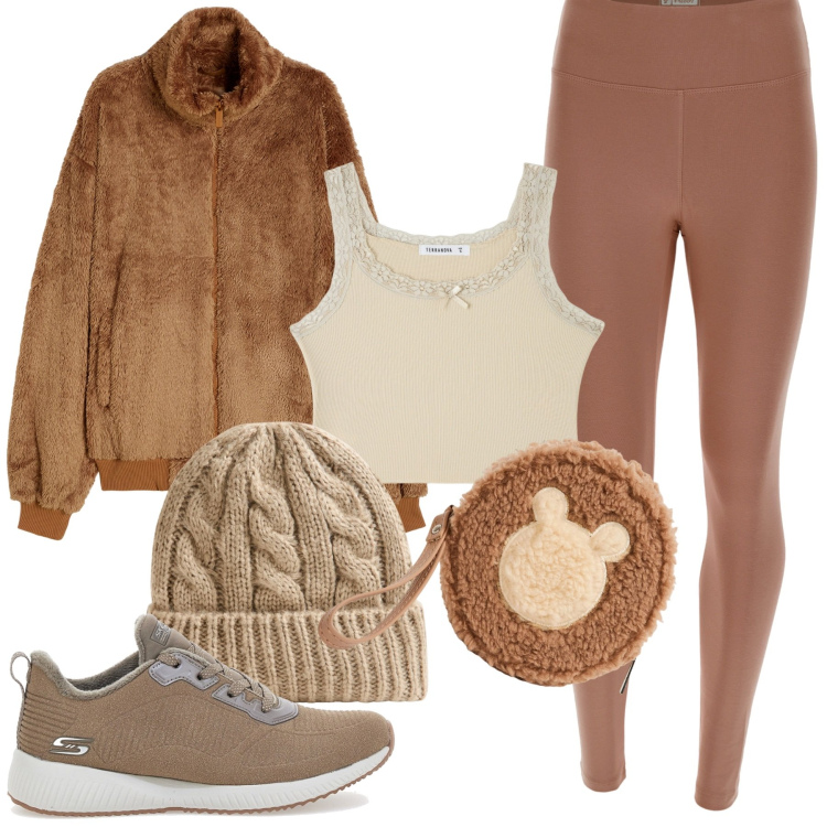 Outfit donna - Passeggiando. Stile Sporty chic per Sport. Abbinamento con berretti, top, portafogli, leggings, blazer, sneakers.