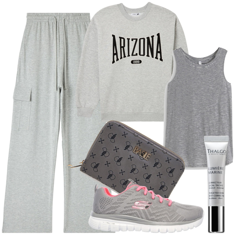 Outfit donna - In felpa. Stile Sporty chic per Sport. Abbinamento con top, correttori, pantaloni cargo, felpe, portafogli, sneakers.