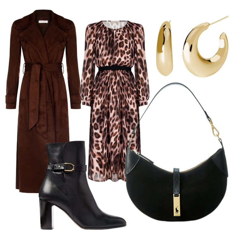 Outfit donna - I L trench color cioccolato. Stile Trendy per Serata fuori. Abbinamento con orecchini, vestiti midi/longuette, trench, borse a spalla, stivaletti.