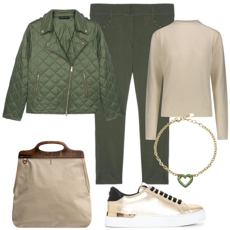 Outfit donna - Completo in coordinato donna Curvy. Stile Casual chic per Tutti i giorni. Abbinamento con braccialetti, sneakers, pullovers, borse a tracolla, pantaloni skinny, piumini.
