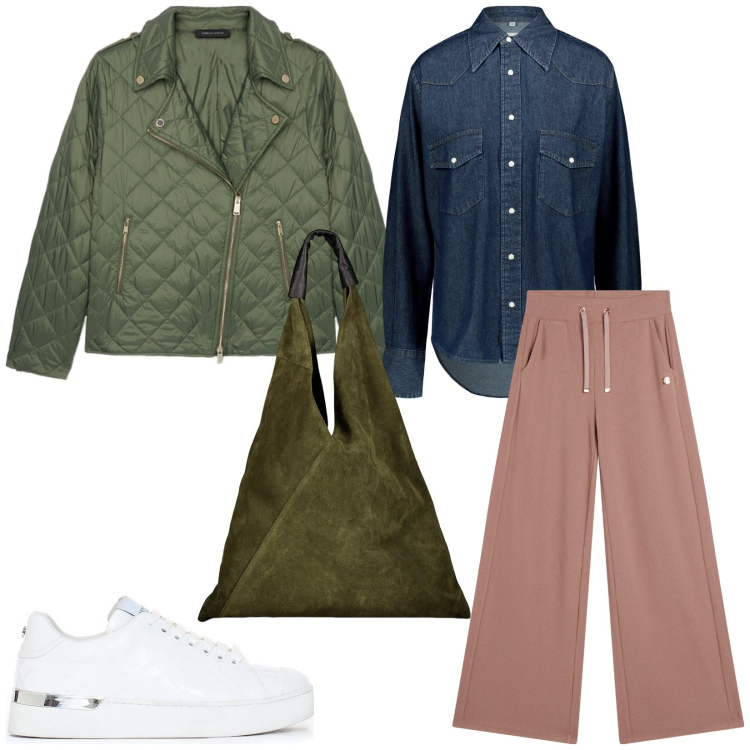Outfit donna - Mix and match. Stile Sporty chic per Tutti i giorni. Abbinamento con sneakers, pantaloni, piumini, borse a spalla, camicie.