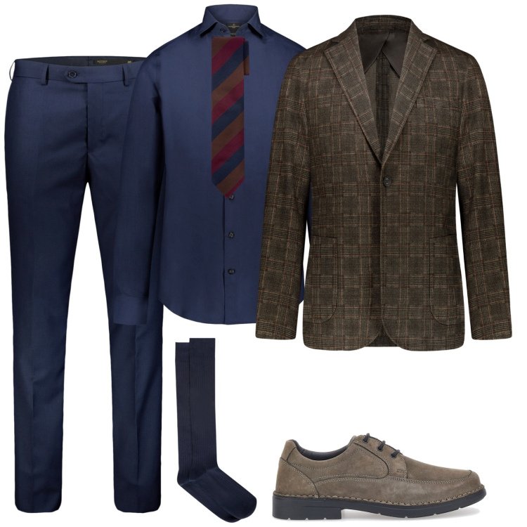 Outfit uomo - Elegante combinazione. Stile Business/Elegante per Tutti i giorni. Abbinamento con giacche, camicie, pantaloni, cravatte, calzini, scarpe stringate.
