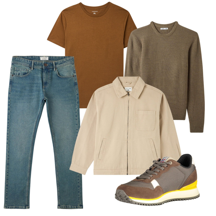 Outfit uomo - Ottobre e oltre. Stile Casual per Tutti i giorni. Abbinamento con giacche, maglieria, jeans, t-shirt, sneakers.