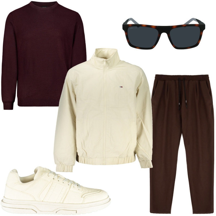 Outfit uomo - Capi morbidi nostress. Stile Trendy per Ufficio. Abbinamento con pantaloni, maglieria, giacche, occhiali da sole, sneakers.