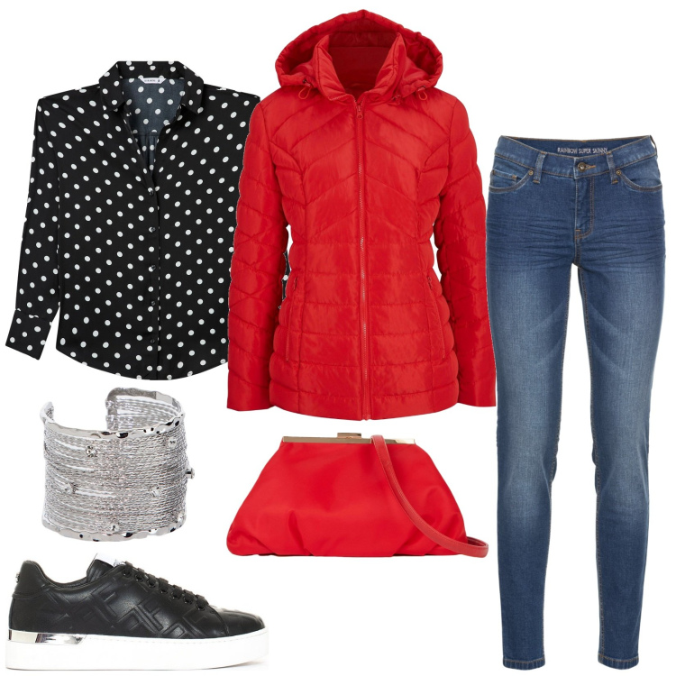 Outfit donna - Total look #1974066. Stile Casual per Tutti i giorni. Abbinamento con giacche, jeans skinny, camicie, sneakers, braccialetti, pochette.