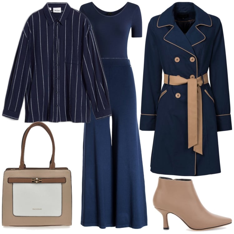 Outfit donna - Total look #1974113. Stile Casual chic per Tutti i giorni. Abbinamento con trench, body, camicie, pantaloni, stivaletti, borse a spalla.
