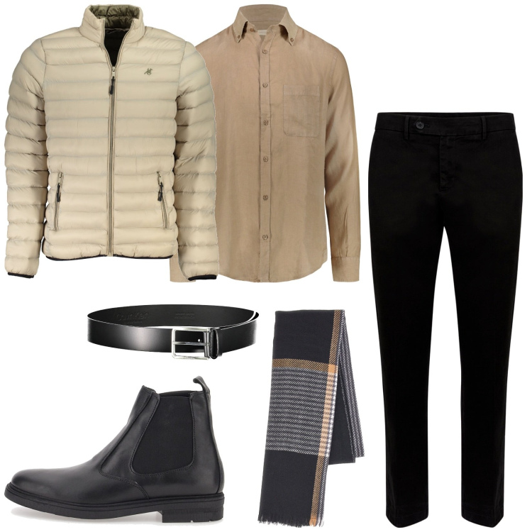 Outfit uomo - Total look #1974154. Stile Casual per Tutti i giorni. Abbinamento con stivali e stivaletti, camicie, giacche, pantaloni chino, sciarpe, cinture.
