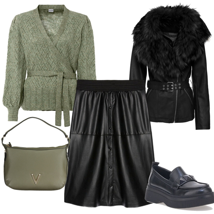 Outfit donna - Total look #1974184. Stile Casual per Tutti i giorni. Abbinamento con maglieria, blazer, gonne lunghe, mocassini, borse a spalla.