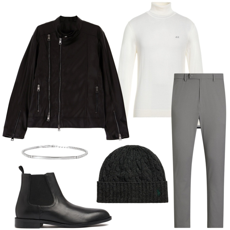 Outfit uomo - Anima rock. Stile Urban per Serata speciale. Abbinamento con maglieria, braccialetti, giacche, berretti, pantaloni, stivali e stivaletti.