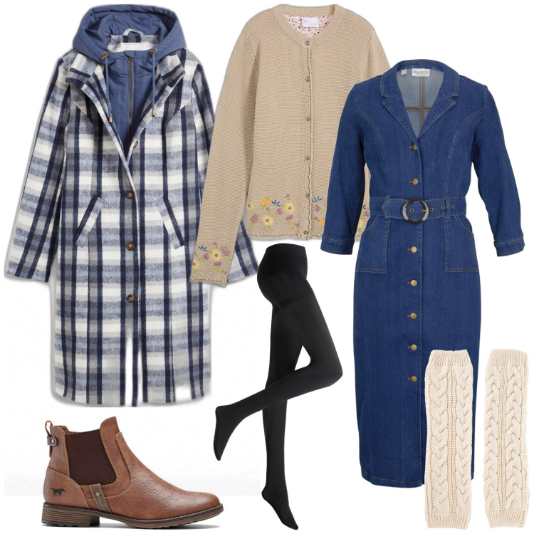 Outfit donna - Autumn vibes by Bonprix. Stile Casual per Tutti i giorni. Abbinamento con calzini, vestiti midi/longuette, cardigans, cappotti, stivaletti chelsea, collant.