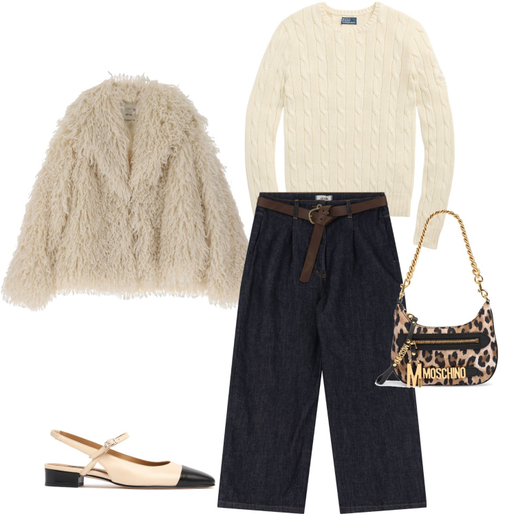 Outfit donna - Aperitivo della domenica. Stile Chic per Serata fuori. Abbinamento con cappotti, jeans, maglieria, décolleté, borse a spalla.