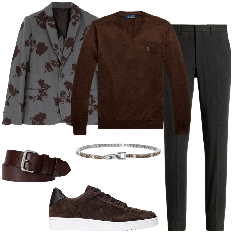 Outfit uomo - Matrimonio in autunno. Stile Business/Elegante per Cerimonia. Abbinamento con braccialetti, giacche, cinture, sneakers, pantaloni, maglieria.