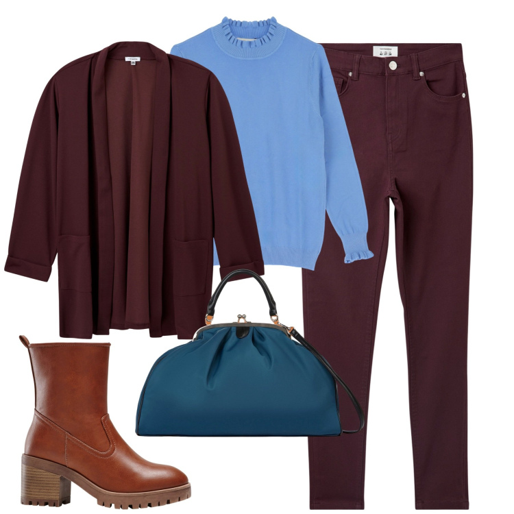 Outfit donna - City. Stile Urban per Tutti i giorni. Abbinamento con stivaletti, pantaloni skinny, blazer, maglieria, borse a spalla.