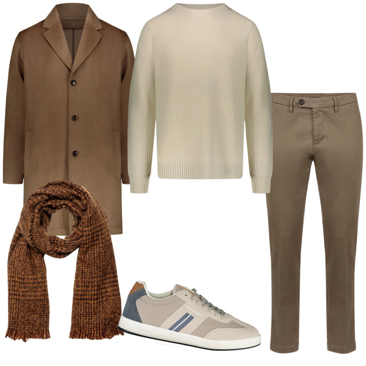 Outfit uomo - Autumn vibes. Stile Trendy per Tutti i giorni. Abbinamento con maglieria, pantaloni chino, cappotti, sneakers, sciarpe.