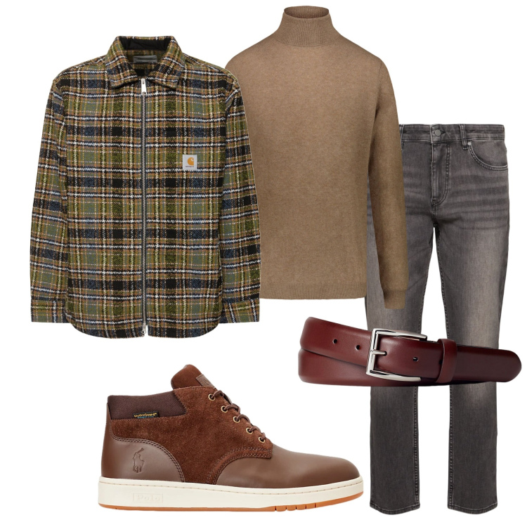 Outfit uomo - In città. Stile Urban per Tutti i giorni. Abbinamento con cinture, stivali, maglieria, jeans, cappotti.