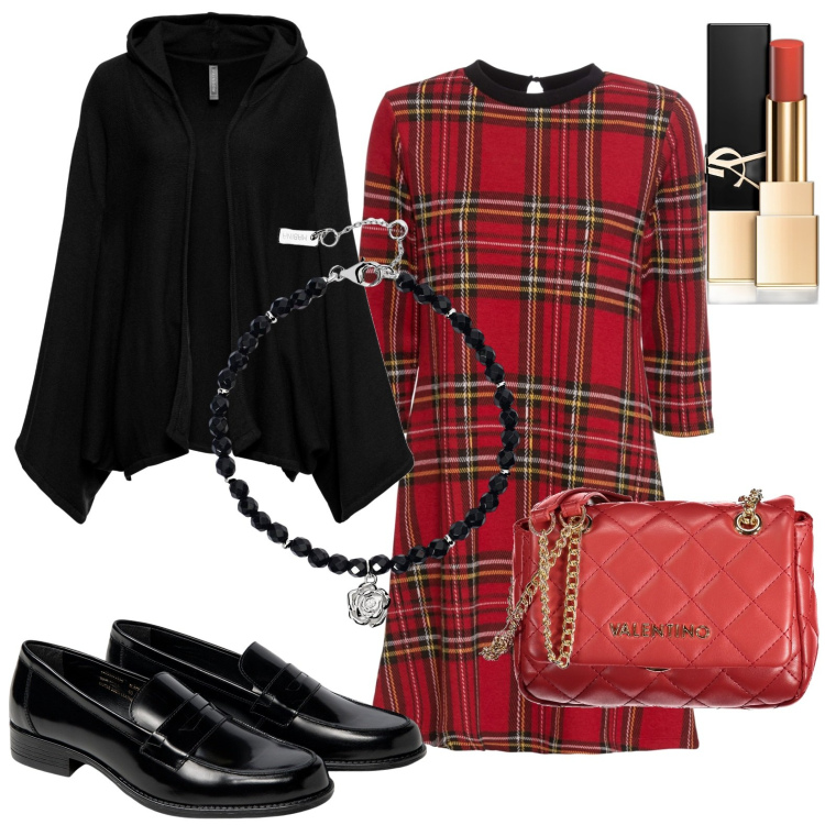 Outfit donna - Total look #1974580. Stile Casual per Tutti i giorni. Abbinamento con vestiti corti, cardigans, rossetti, braccialetti, mocassini, borse a tracolla.