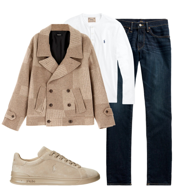 Outfit uomo - Il cappotto corto. Stile Trendy per Tutti i giorni. Abbinamento con cappotti, sneakers, jeans skinny, t-shirt.
