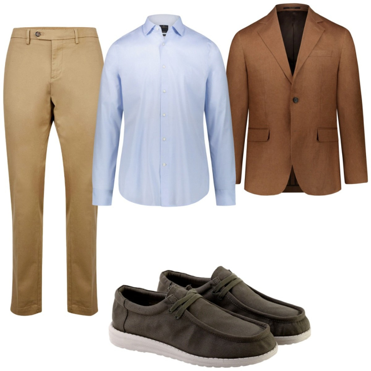 Outfit uomo - Al lavoro. Stile Casual per Ufficio. Abbinamento con camicie, pantaloni chino, scarpe stringate, abiti.