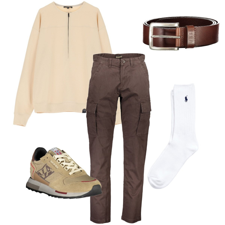 Outfit uomo - La maglia con la zip. Stile Casual per Tutti i giorni. Abbinamento con felpe, calzini, cinture, sneakers, pantaloni.