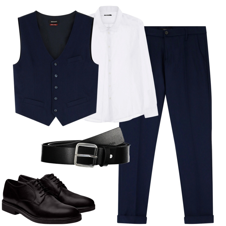 Outfit uomo - Eleganza moderna. Stile Business/Elegante per Tutti i giorni. Abbinamento con camicie, pantaloni chino, gilet, scarpe stringate, cinture.